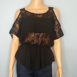 Cold Shoulder Floral Embroidered Top